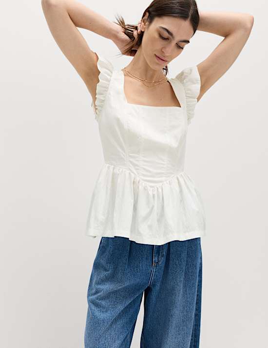 Technical Square Neck Peplum Top