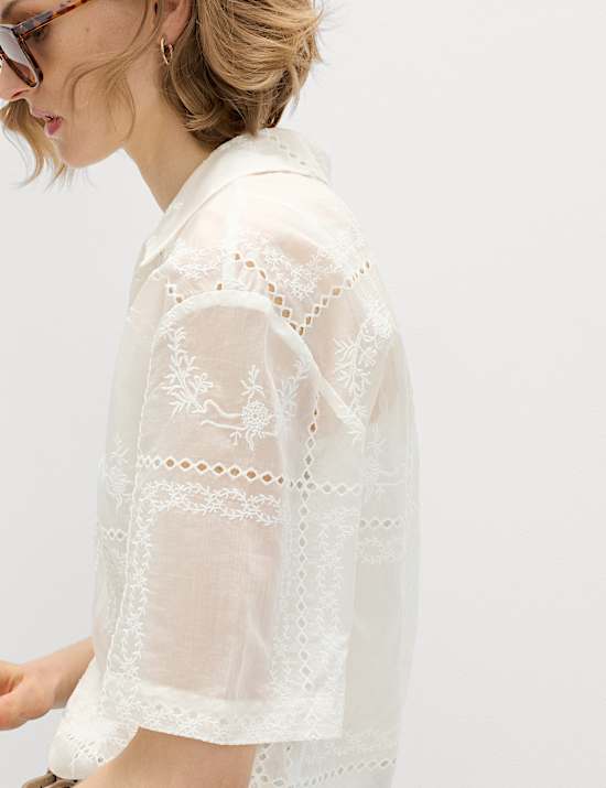 Lyocell Rich Embroidered Collared Top