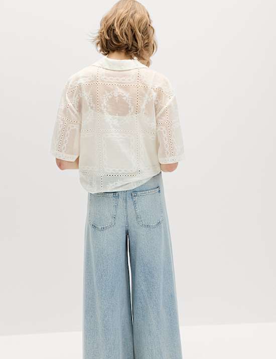 Lyocell Rich Embroidered Collared Top