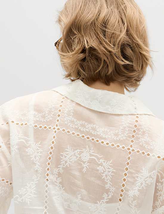 Lyocell Rich Embroidered Collared Top