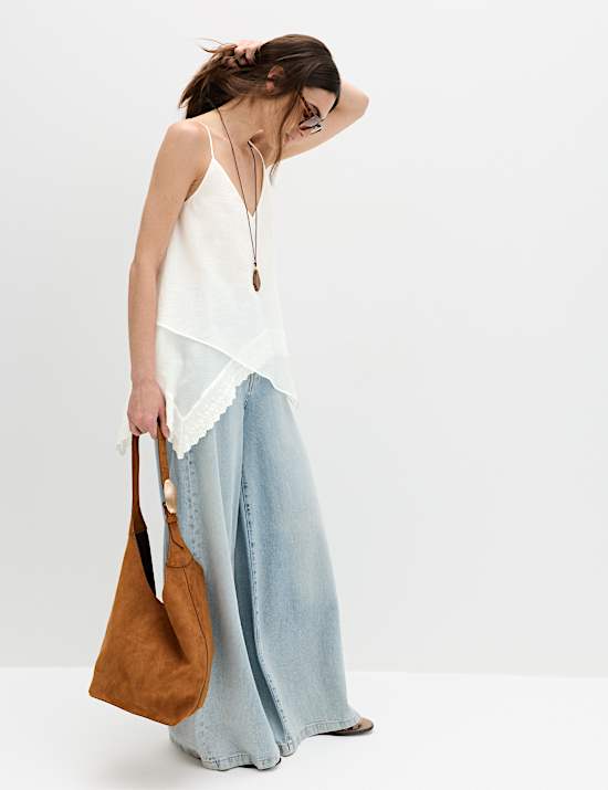 Asymmetric Embroidered V-Neck Cami Top