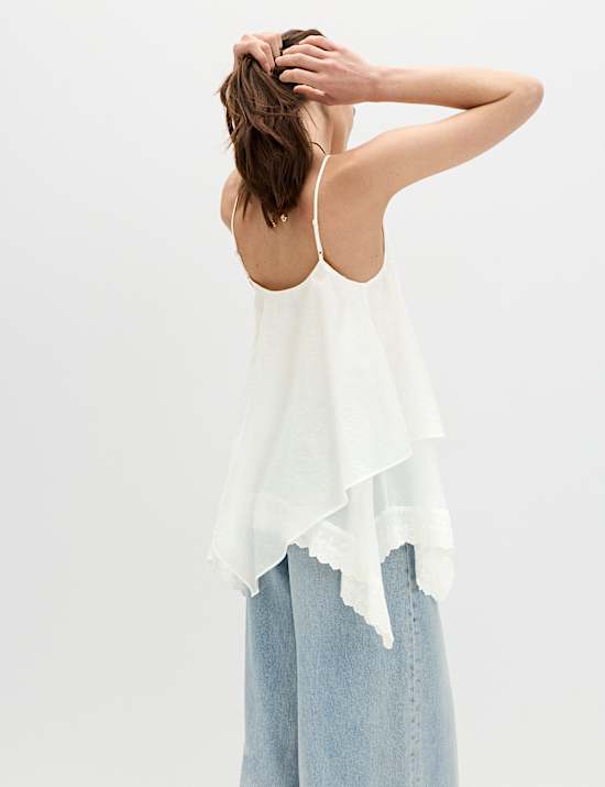 Asymmetric Embroidered V-Neck Cami Top