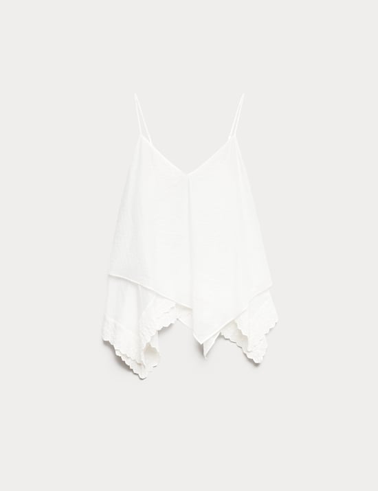 Asymmetric Embroidered V-Neck Cami Top
