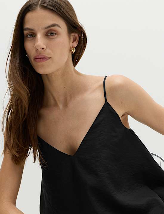 Asymmetric Embroidered V-Neck Cami Top