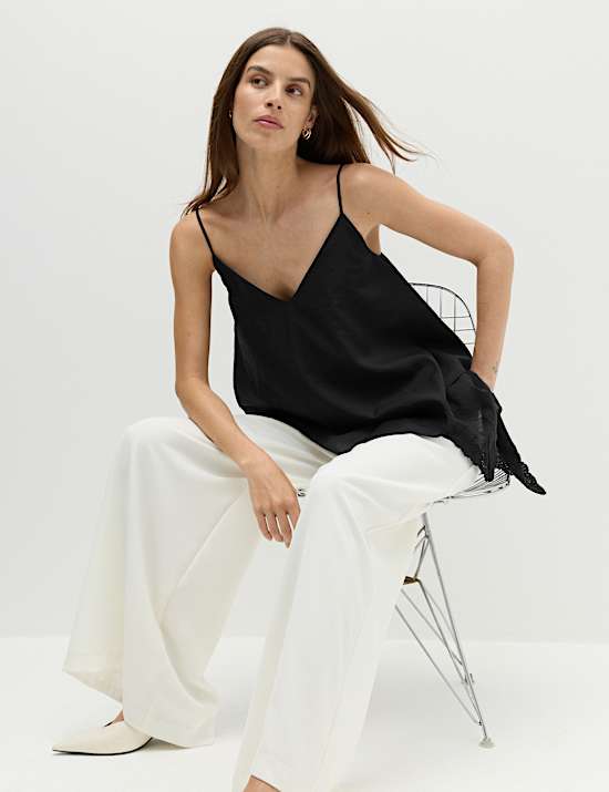 Asymmetric Embroidered V-Neck Cami Top