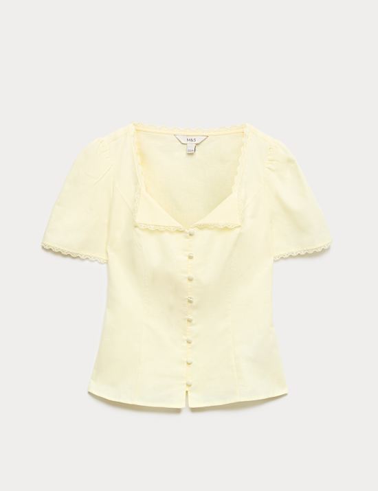 Cotton Blend Lace Detail Waisted Top