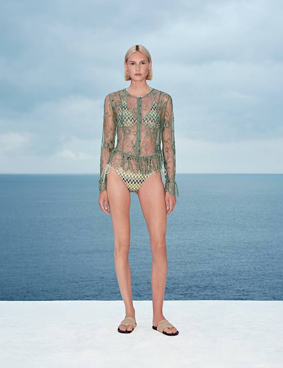 Embellished Lace Button Through Top