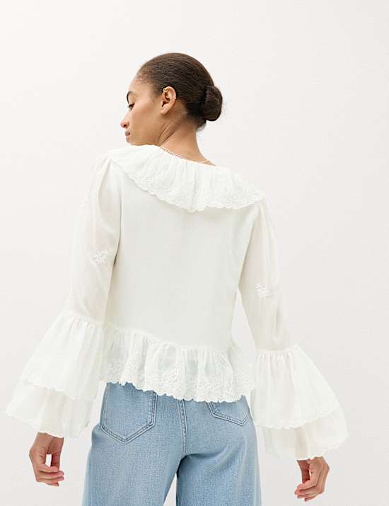 Frill Detail Embroidered Blouse