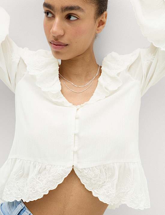 Frill Detail Embroidered Blouse