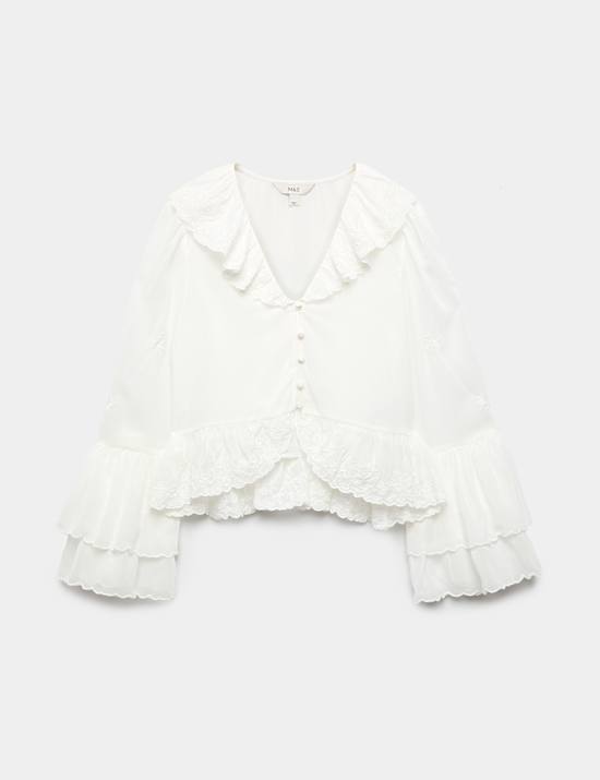 Frill Detail Embroidered Blouse