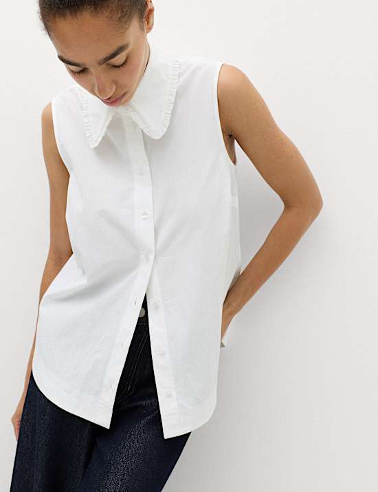 Pure Cotton Frill Collar Detail Shirt