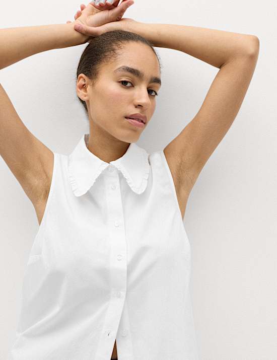 Pure Cotton Frill Collar Detail Shirt