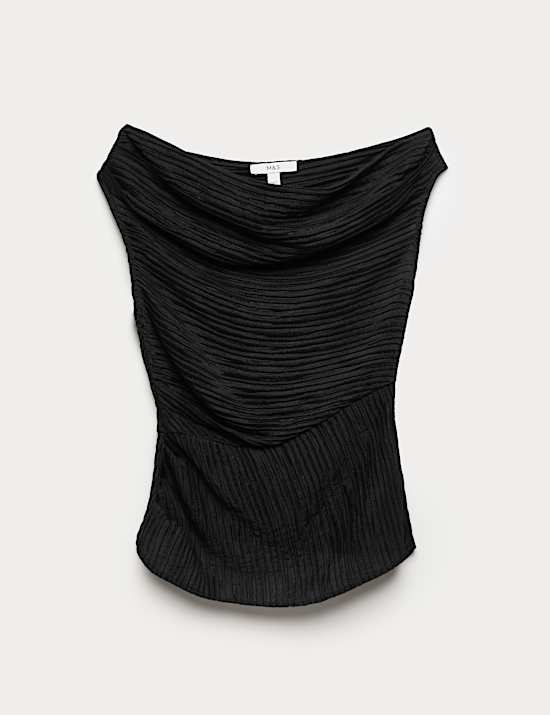 Plisse Asymmetric Neck Bardot Top