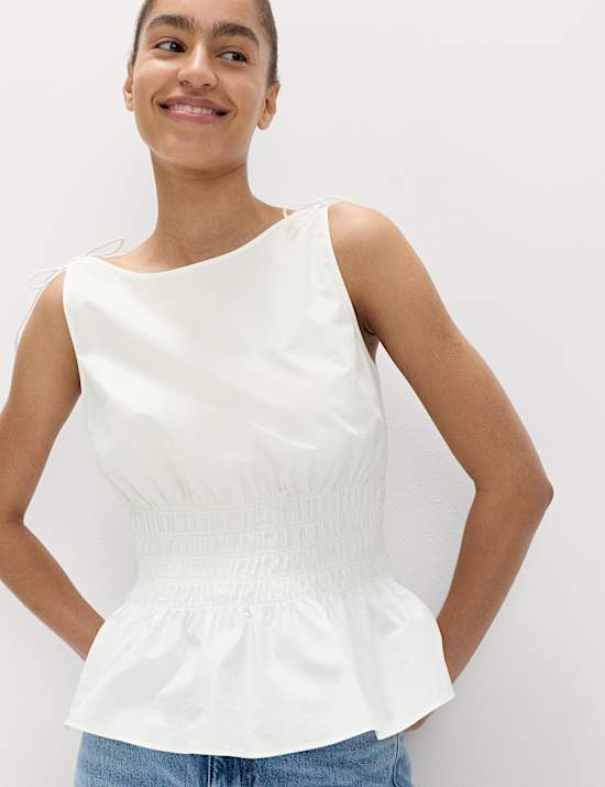 Pure Cotton Shirred Top