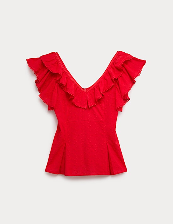 Embroidered Frill Detail Top