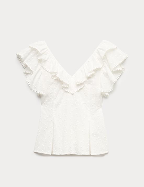 Embroidered Frill Detail Top