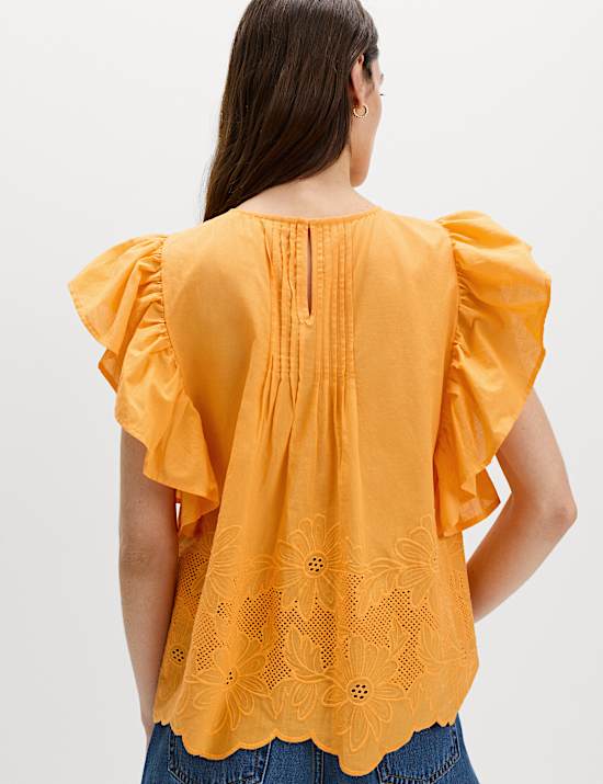 Pure Cotton Pintuck Embroidered Top