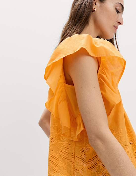 Pure Cotton Pintuck Embroidered Top