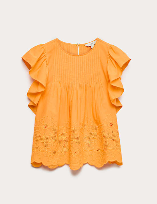 Pure Cotton Pintuck Embroidered Top