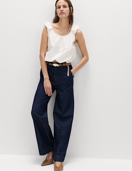 Pure Cotton Bubble Hem Puff Strap Top