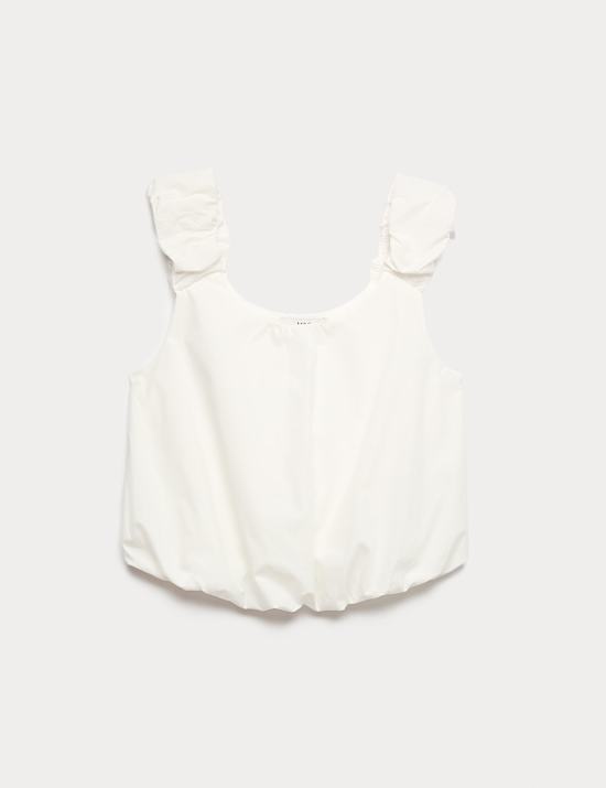 Pure Cotton Bubble Hem Puff Strap Top