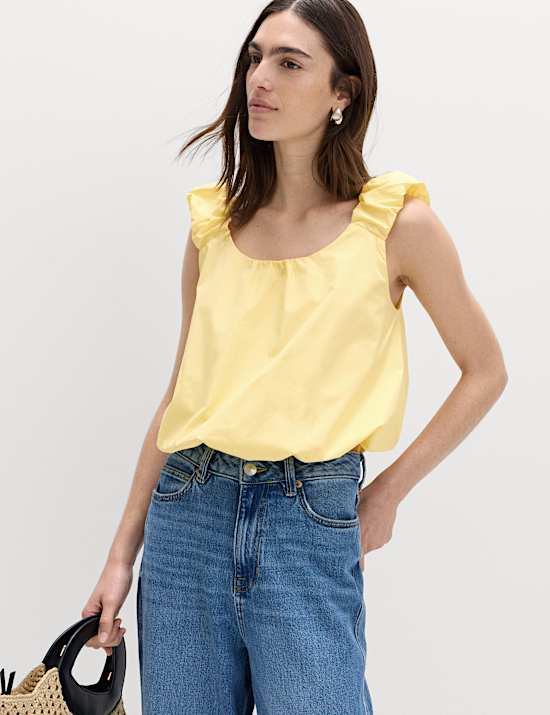 Pure Cotton Bubble Hem Puff Strap Top