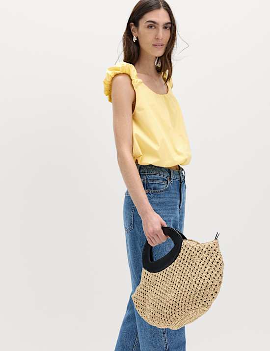 Pure Cotton Bubble Hem Puff Strap Top