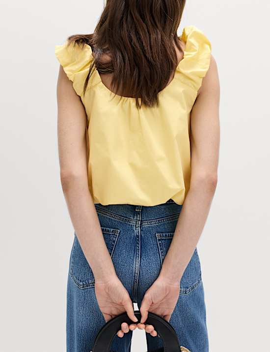 Pure Cotton Bubble Hem Puff Strap Top