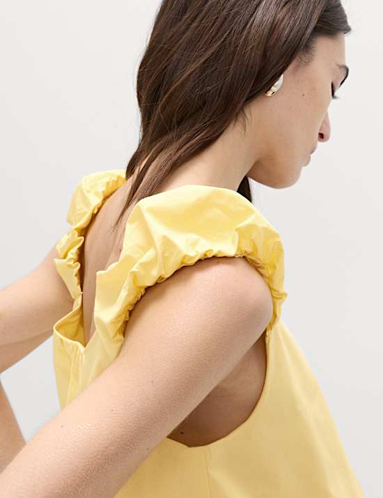 Pure Cotton Bubble Hem Puff Strap Top