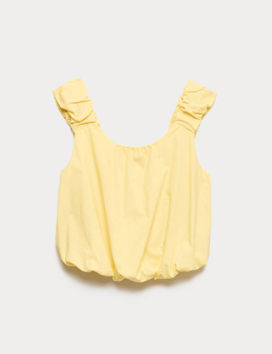 Pure Cotton Bubble Hem Puff Strap Top
