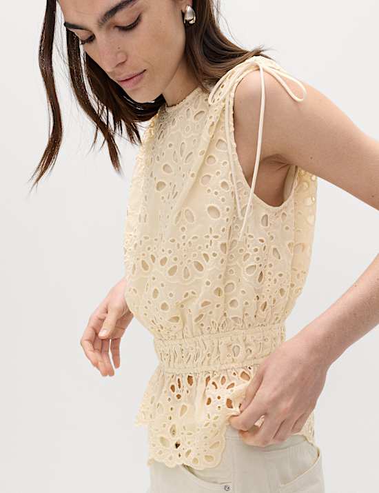 Cutwork Detail Waisted Top