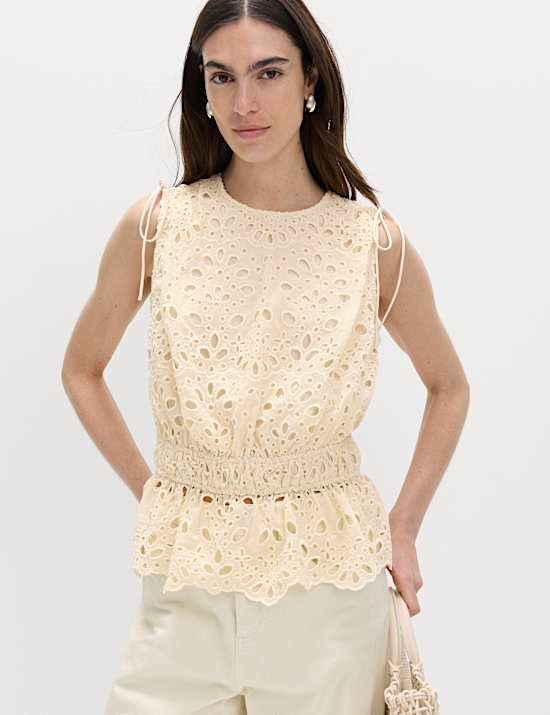 Cutwork Detail Waisted Top