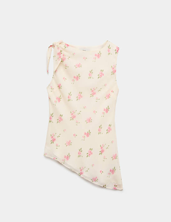 Floral Asymmetrical Knot Top