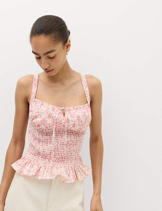 Pure Cotton Printed Shirred Cami Top