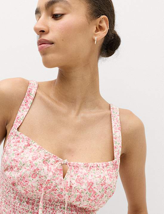 Pure Cotton Printed Shirred Cami Top