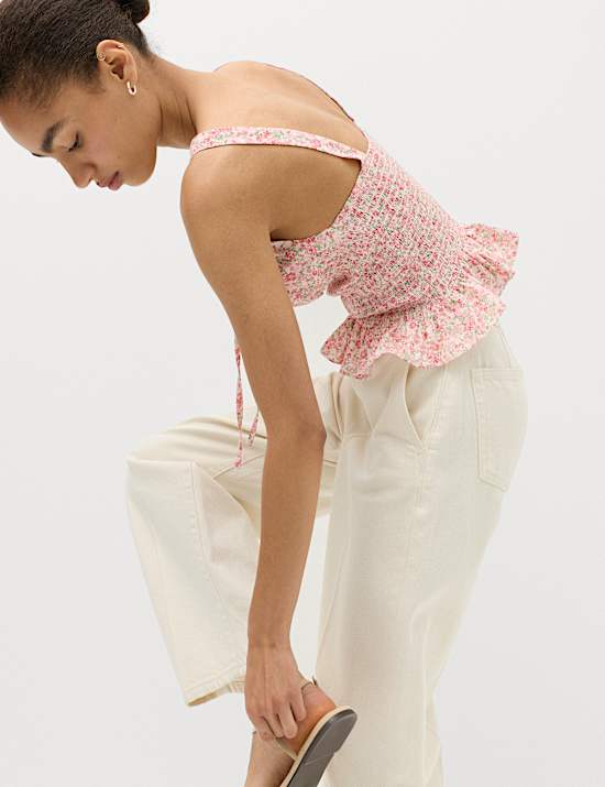 Pure Cotton Printed Shirred Cami Top