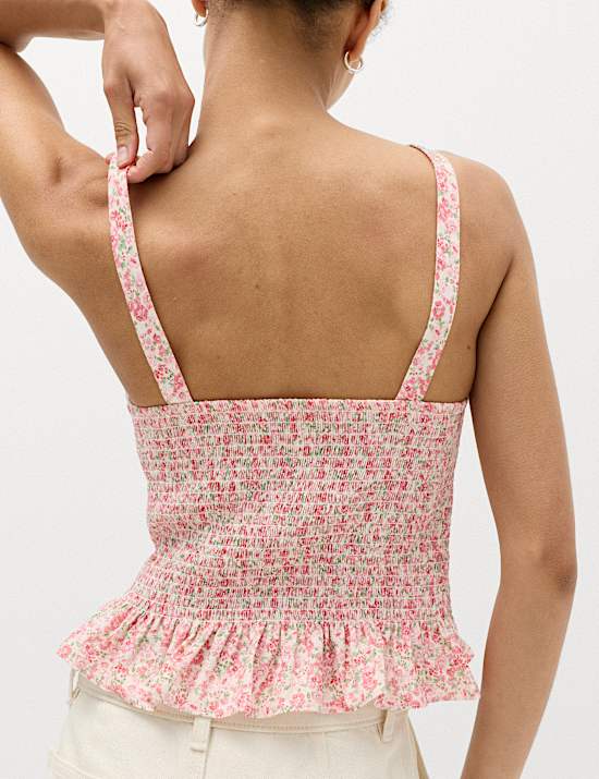 Pure Cotton Printed Shirred Cami Top
