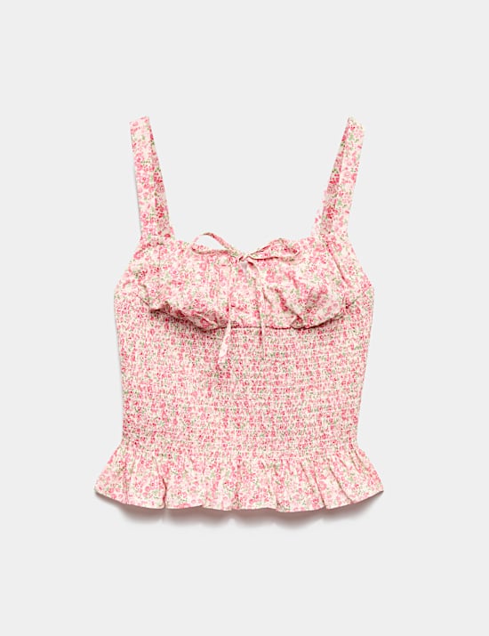 Pure Cotton Printed Shirred Cami Top