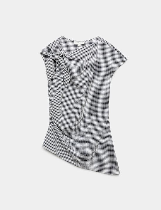 Lyocellrijke gedrapeerde top met Gingham-ruit