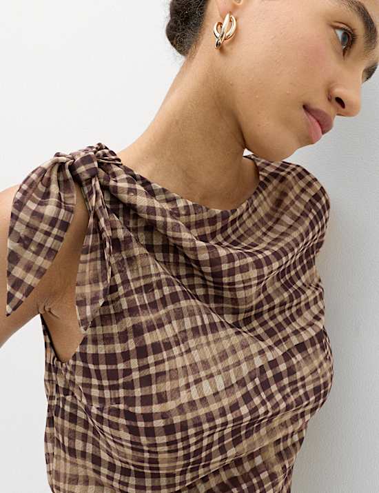 Checked Asymmetric Tie Detail Top