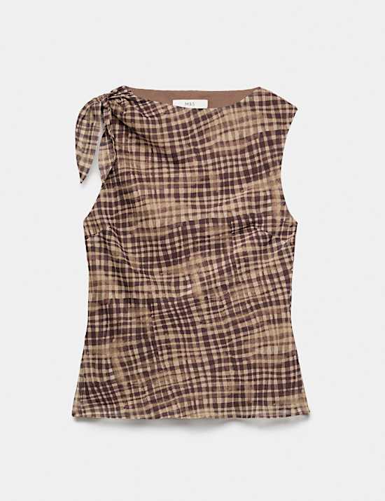 Checked Asymmetric Tie Detail Top