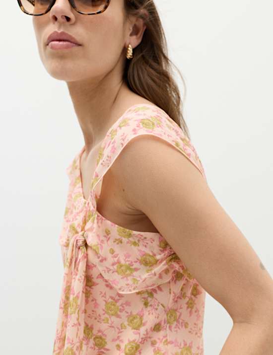 Floral Asymmetric Knot Detail Fitted Top