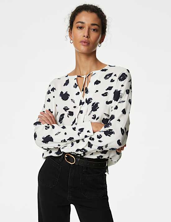 Printed Tie Neck Blouse