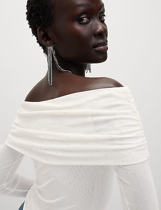 Embellished Off The Shoulder Bardot Top