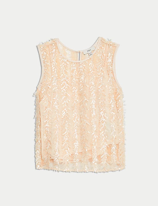 Blouse met lovertjes en verendetail