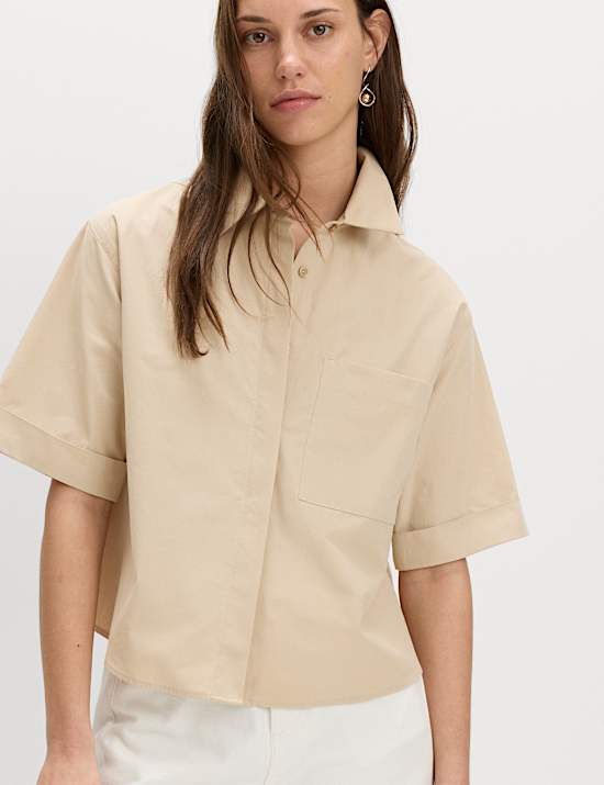 Pure Cotton Collared Boxy Shirt