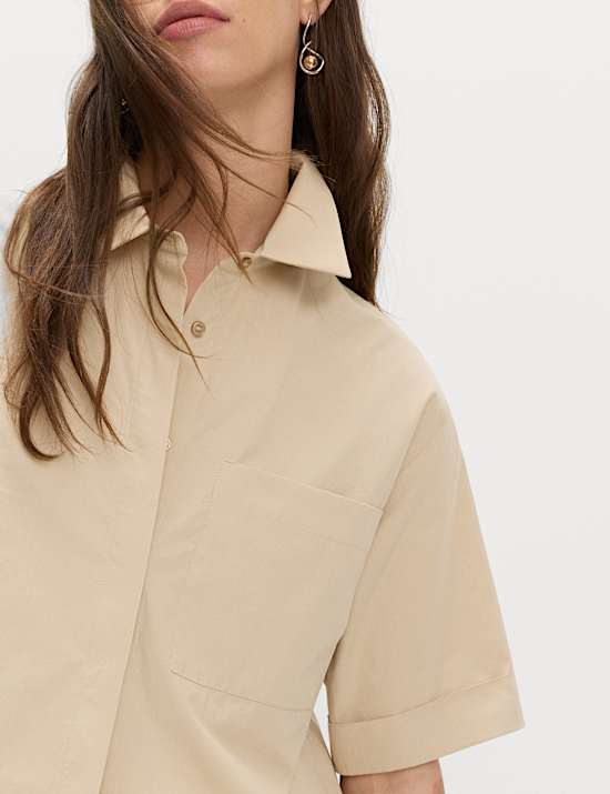 Pure Cotton Collared Boxy Shirt