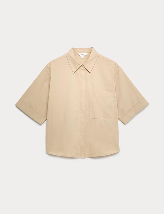 Pure Cotton Collared Boxy Shirt