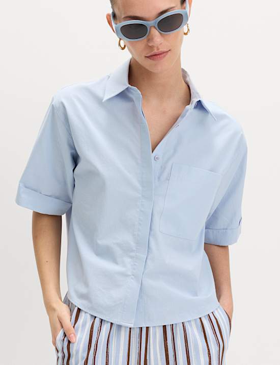 Pure Cotton Collared Boxy Shirt