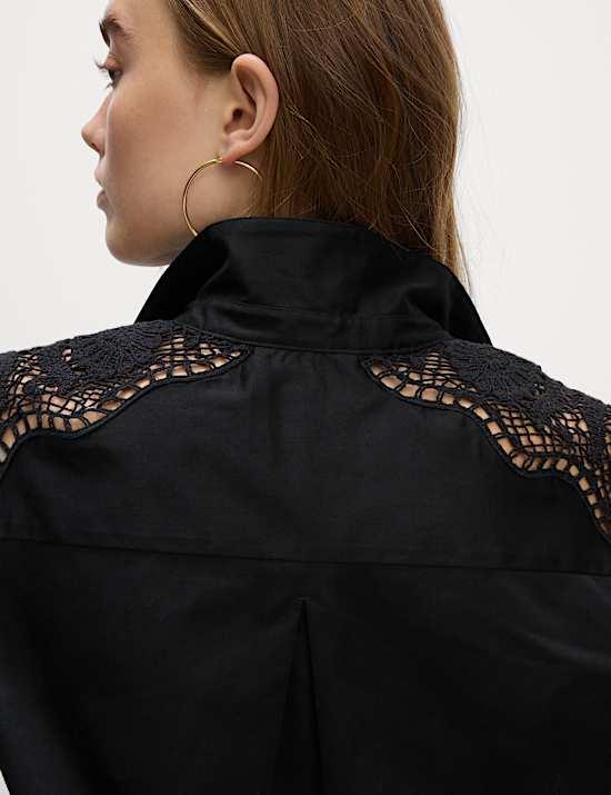 Pure Cotton Cutwork Detail Cropped Shirt
